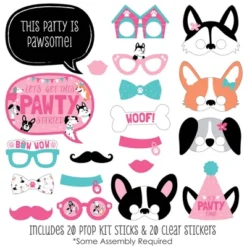 Big Dot Of Happiness Pawty Like A Puppy Girl - Pink Dog Baby Shower Or Birthday Party Photo Booth Props Kit - 20 Count