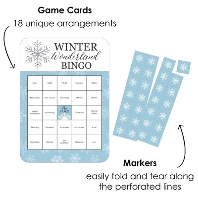 Big Dot Of Happiness Winter Wonderland - Bingo Cards And Markers - Snowflake Holiday Party And Winter Wedding Bingo Game - Set Of 18 1 Big Dot Of Happiness Winter Wonderland - Bingo Cards And Markers - Snowflake Holiday Party And Winter Wedding Bingo Game - Set Of 18