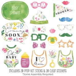 Big Dot Of Happiness Wildflowers Baby - Boho Floral Baby Shower Photo Booth Props Kit - 20 Count