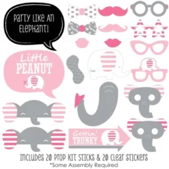 Big Dot Of Happiness Pink Elephant - Girl Baby Shower Or Birthday Party Photo Booth Props Kit - 20 Count