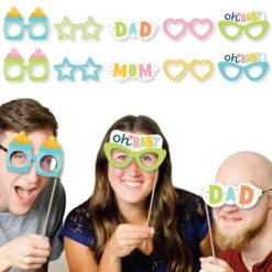 Big Dot Of Happiness Colorful Baby Shower Glasses - Paper Card Stock Gender Neutral Party Photo Booth Props Kit - 10 Count