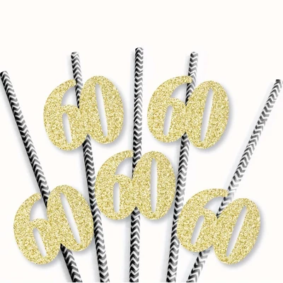 Big Dot Of Happiness Gold Glitter 60 Party Straws - No-Mess Real Gold Glitter Cut-Out Numbers & Decorative 60th Birthday Party Paper Straws - 24 Ct 2 Big Dot Of Happiness Gold Glitter 60 Party Straws - No-Mess Real Gold Glitter Cut-Out Numbers & Decorative 60th Birthday Party Paper Straws - 24 Ct - Image 2