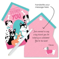 Big Dot Of Happiness Pawty Like A Puppy Girl - Shaped Thank You Cards - Pink Dog Baby Shower Or Birthday Party Thank You Cards & Envelopes - Set Of 12