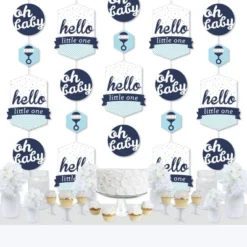 Big Dot Of Happiness Hello Little One - Blue And Silver - Boy Baby Shower DIY Dangler Backdrop - Hanging Vertical Decorations - 30 Pieces