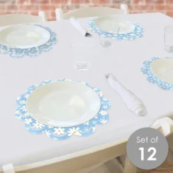 Big Dot Of Happiness Blue Daisy Flowers - Floral Party Round Table Decorations - Paper Chargers - Place Setting For 12