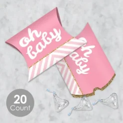 Big Dot Of Happiness Hello Little One - Pink And Gold - Favor Gift Boxes - Girl Baby Shower Petite Pillow Boxes - Set Of 20