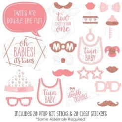 Big Dot Of Happiness It's Twin Girls - Pink And Rose Gold Twins Baby Shower Photo Booth Props Kit - 20 Count