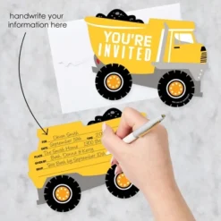 Big Dot Of Happiness Dig It - Construction Party Zone - Shaped Fill-In Invites - Baby Shower Or Birthday Party Invite Cards With Envelopes - Set Of 12