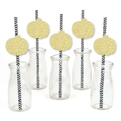 Big Dot Of Happiness Gold Glitter Pumpkin Party Straws - No-Mess Real Glitter Cut-Outs & Decorative Fall & Thanksgiving Party Paper Straws - Set Of 24