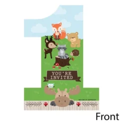 Big Dot Of Happiness 1st Birthday Woodland Creatures - Shaped Fill-in Invitations - First Birthday Party Invitation Cards With Envelopes - Set Of 12