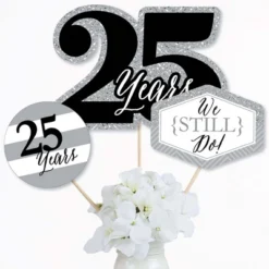 Big Dot Of Happiness We Still Do - 25th Wedding Anniversary - Anniversary Party Centerpiece Sticks - Table Toppers - Set Of 15