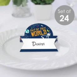 Big Dot Of Happiness Blast Off To Outer Space - Rocket Ship Baby Shower Or Birthday Party Tent Buffet Card - Table Setting Name Place Cards - 24 Ct