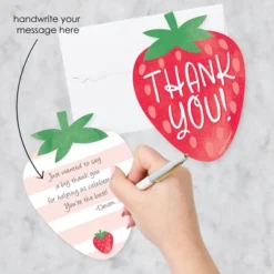 Big Dot Of Happiness Berry Sweet Strawberry - Shaped Thank You Cards - Themed Birthday Party Or Baby Shower Thank You Note Cards With Envelopes 12 Ct