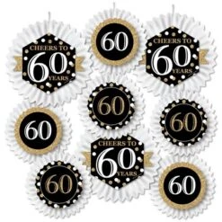 Big Dot Of Happiness Adult 60th Birthday - Gold - Hanging Birthday Party Tissue Decoration Kit - Paper Fans - Set Of 9