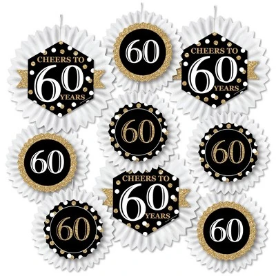 Big Dot Of Happiness Adult 60th Birthday - Gold - Hanging Birthday Party Tissue Decoration Kit - Paper Fans - Set Of 9 1 Big Dot Of Happiness Adult 60th Birthday - Gold - Hanging Birthday Party Tissue Decoration Kit - Paper Fans - Set Of 9