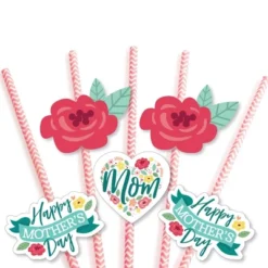 Big Dot Of Happiness Colorful Floral Happy Mother's Day - Paper Straw Decor - We Love Mom Party Striped Decorative Straws - Set Of 24 -Aurora Party Sales GUEST 13ccdc05 ac5f 4550 9798 a883d4eb5136