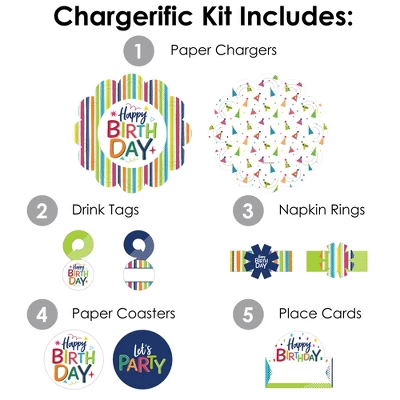 Big Dot Of Happiness Cheerful Happy Birthday - Colorful Birthday Party Paper Charger And Table Decorations - Chargerific Kit - Place Setting For 8 2 Big Dot Of Happiness Cheerful Happy Birthday - Colorful Birthday Party Paper Charger And Table Decorations - Chargerific Kit - Place Setting For 8 - Image 2