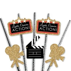 Big Dot Of Happiness Red Carpet Hollywood - Paper Straw Decor - Movie Night Party Striped Decorative Straws - Set Of 24 -Aurora Party Sales GUEST 178ddad3 fe27 437e 8f8f f72319a4579b