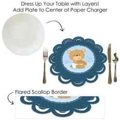 Big Dot Of Happiness Baby Boy Teddy Bear - Baby Shower Round Table Decorations - Paper Chargers - Place Setting For 12 -Aurora Party Sales GUEST 1a0f75b9 696f 43d4 8d38 e398803e655c