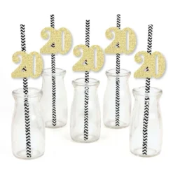 Big Dot Of Happiness Gold Glitter 20 Party Straws - No-Mess Real Gold Glitter Cut-Out Numbers & Decorative 20th Birthday Party Paper Straws - 24 Ct