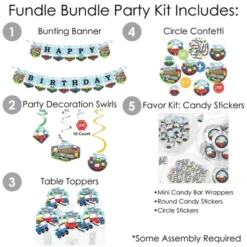 Big Dot Of Happiness Cars, Trains, And Airplanes - Transportation Birthday Party Supplies - Banner Decoration Kit - Fundle Bundle