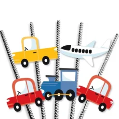 Big Dot Of Happiness Cars, Trains, And Airplanes - Paper Straw Decor - Transportation Birthday Party Striped Decorative Straws - Set Of 24 -Aurora Party Sales GUEST 1fc13ee6 92de 4d34 976d c55dfab59432