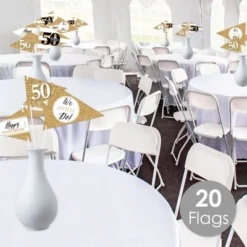 Big Dot Of Happiness We Still Do - 50th Wedding Anniversary - Triangle Anniversary Party Photo Props - Pennant Flag Centerpieces - Set Of 20