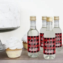 Big Dot Of Happiness Flannel Fling Before The Ring - Mini Wine & Champagne Bottle Label Stickers - Buffalo Plaid Bachelorette Party Favor Gift - 16 Ct