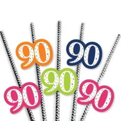 Big Dot Of Happiness 90th Birthday - Cheerful Happy Birthday - Paper Straw Decor - Ninetieth Birthday Party Striped Decorative Straws - Set Of 24 -Aurora Party Sales GUEST 20486813 795d 4b5c 9cfb 6ee324920038