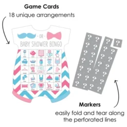 Big Dot Of Happiness Chevron Gender Reveal - Picture Bingo Cards And Markers - Gender Reveal Party Baby Shower Shaped Bingo Game - Set Of 18