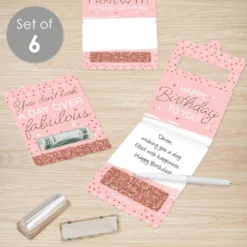 Big Dot Of Happiness Pink Rose Gold Birthday - DIY Assorted Happy Birthday Cash Holder Gift - Funny Money Cards - Set Of 6