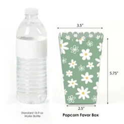 Big Dot Of Happiness Sage Green Daisy Flowers - Floral Party Favor Popcorn Treat Boxes - Set Of 12