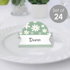 Big Dot Of Happiness Sage Green Daisy Flowers - Floral Party Tent Buffet Card - Table Setting Name Place Cards - Set Of 24