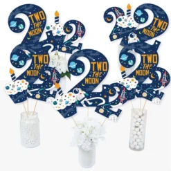 Big Dot Of Happiness 2nd Birthday Two The Moon - Outer Space Second Birthday Party Centerpiece Sticks - Table Toppers - Set Of 15