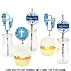 Big Dot Of Happiness Confirmation Blue Elegant Cross - Paper Straw Decor - Boy Religious Party Striped Decorative Straws - Set Of 24 -Aurora Party Sales GUEST 2b79b0ab b908 4531 a376 5795b002f772