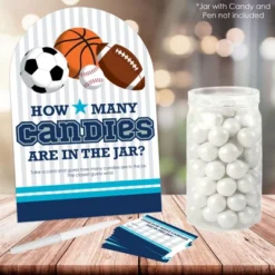 Big Dot Of Happiness Go, Fight, Win - Sports - How Many Candies Baby Shower Or Birthday Party Game - 1 Stand And 40 Cards - Candy Guessing Game