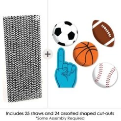 Big Dot Of Happiness Go, Fight, Win - Sports - Paper Straw Decor - Baby Shower Or Birthday Party Striped Decorative Straws - Set Of 24