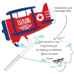 Big Dot Of Happiness Taking Flight - Airplane - Shaped Thank You Cards - Vintage Plane Party Thank You Note Cards With Envelopes - Set Of 12