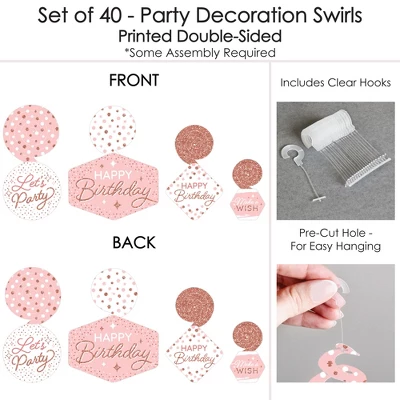 Big Dot Of Happiness Pink Rose Gold Birthday - Happy Birthday Party Hanging Decor - Party Decoration Swirls - Set Of 40 4 Big Dot Of Happiness Pink Rose Gold Birthday - Happy Birthday Party Hanging Decor - Party Decoration Swirls - Set Of 40 - Image 4