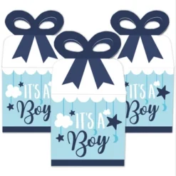 Big Dot Of Happiness It's A Boy - Square Favor Gift Boxes - Blue Baby Shower Bow Boxes - Set Of 12