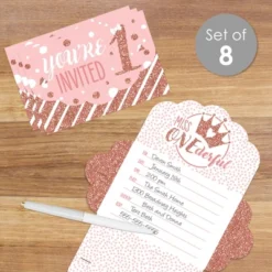 Big Dot Of Happiness 1st Birthday Little Miss Onederful - Fill-In Cards - Girl First Birthday Party Fold And Send Invitations - Set Of 8