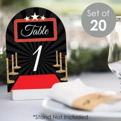 Big Dot Of Happiness Red Carpet Hollywood - Movie Night Party Double-Sided 5 X 7 Inches Cards - Table Numbers - 1-20