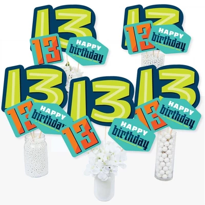 Big Dot Of Happiness Boy 13th Birthday - Official Teenager Birthday Party Centerpiece Sticks - Table Toppers - Set Of 15 1 Big Dot Of Happiness Boy 13th Birthday - Official Teenager Birthday Party Centerpiece Sticks - Table Toppers - Set Of 15