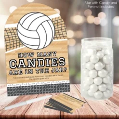 Big Dot Of Happiness Bump, Set, Spike - Volleyball - How Many Candies Baby Shower Or Birthday Party Game - 1 Stand And 40 Cards - Candy Guessing Game