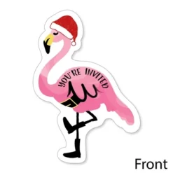 Big Dot Of Happiness Flamingle Bells - Shaped Fill-in Invitations - Tropical Christmas Party Invitation Cards With Envelopes - Set Of 12