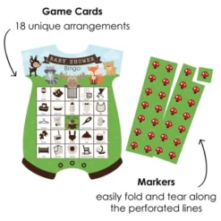Big Dot Of Happiness Woodland Creatures - Picture Bingo Cards And Markers - Baby Shower Shaped Bingo Game - Set Of 18