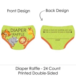 Big Dot Of Happiness Funfari - Fun Safari Jungle - Diaper Shaped Raffle Ticket Inserts - Baby Shower Activities - Diaper Raffle Game - Set Of 24