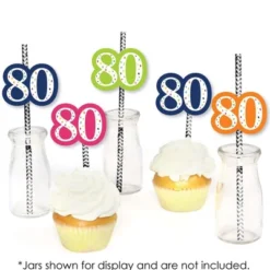 Big Dot Of Happiness 80th Birthday - Cheerful Happy Birthday - Paper Straw Decor - Colorful Eightieth Birthday Striped Decorative Straws - Set Of 24 -Aurora Party Sales GUEST 367c6a39 4b4a 4483 9287 138fab1c4243