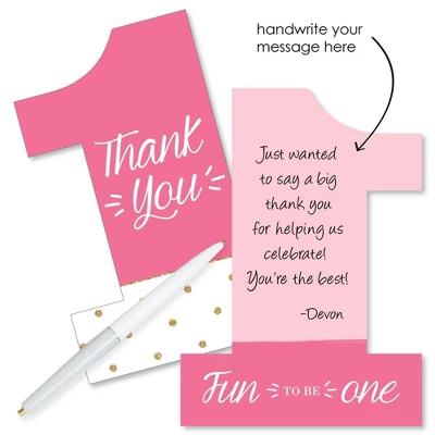 Big Dot Of Happiness 1st Birthday Girl - Fun To Be One - Shaped Thank You Cards - First Birthday Party Thank You Note Cards With Envelopes - Set Of 12 1 Big Dot Of Happiness 1st Birthday Girl - Fun To Be One - Shaped Thank You Cards - First Birthday Party Thank You Note Cards With Envelopes - Set Of 12