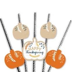 Big Dot Of Happiness Happy Thanksgiving - Paper Straw Decor - Fall Harvest Party Striped Decorative Straws - Set Of 24 -Aurora Party Sales GUEST 37b7cd62 bc0e 43aa 979a 7e982b473044